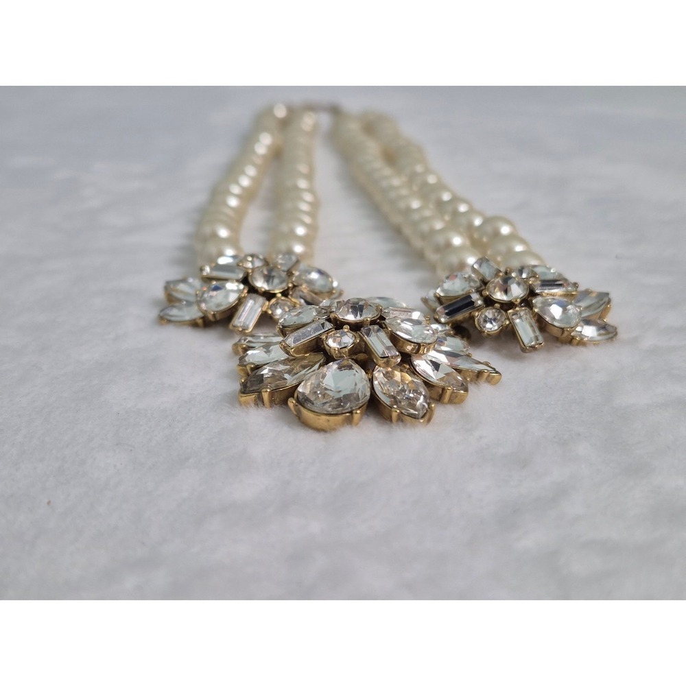 Necklace J. Crew Cream Gem Pearl Double Strand Statement Jewelry - Picture 6 of 16